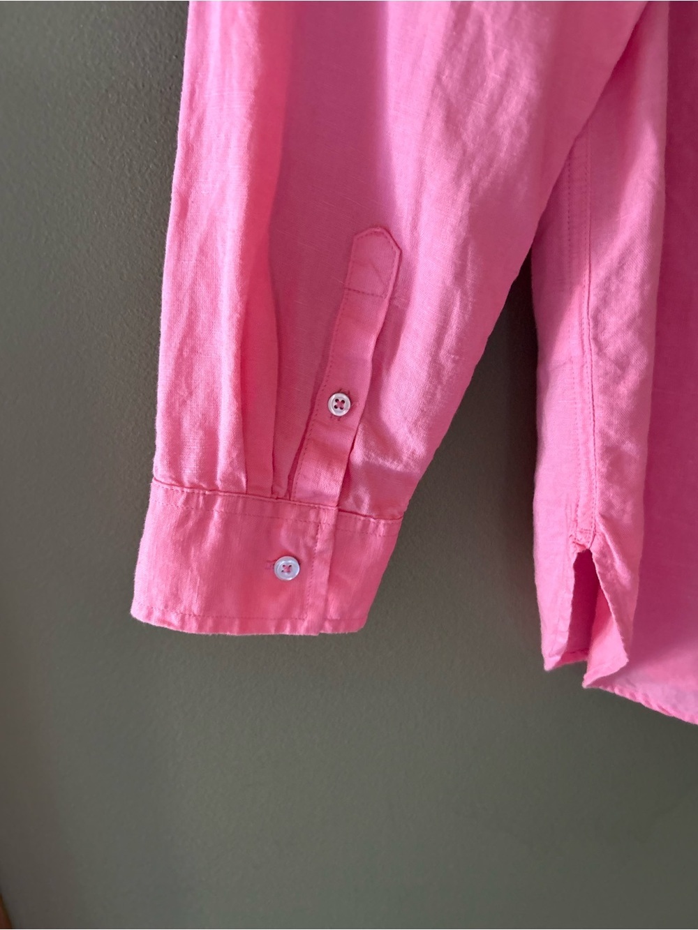 Talbots Linen Camp Shirt Split Neckline Size M Pink - Picture 10 of 13